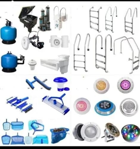 High-quality pool accessories including skimmers, covers, and cleaning tools
